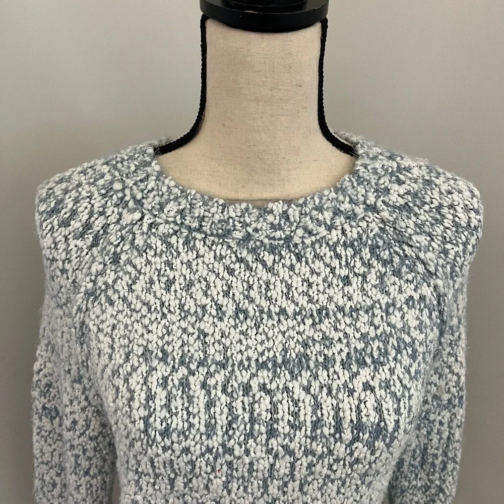 Blue Popcorn Knit Sweater‎ size XS Marled Crew Neck Raglan Chunky Cozy Soft Girl